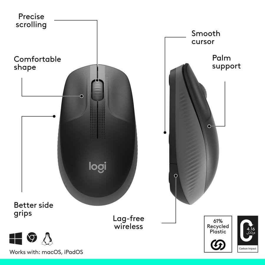 Logitech - M190 Wireless Optical Ambidextrous Mouse - Charcoal (910-005901)