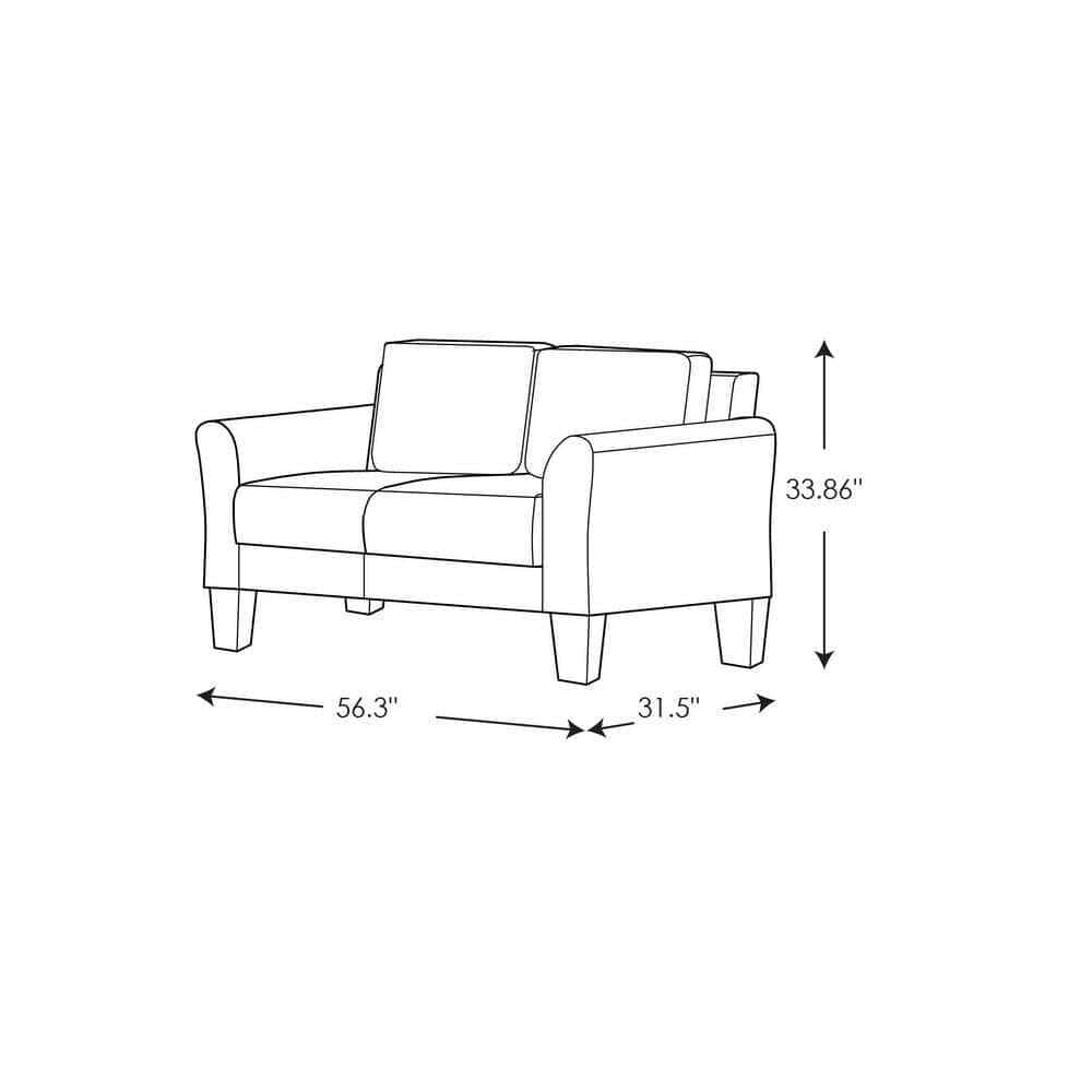 Dark Gray Microfiber Loveseat 31.5" Round Arms 2-Seater Sofa w/ Attached Pillow