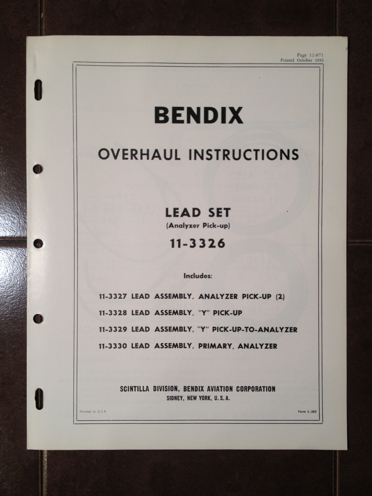 Bendix Lead Set 11-3326, 11-3327, 11-3328, 11-3329, 11-3330 Overhaul Manual