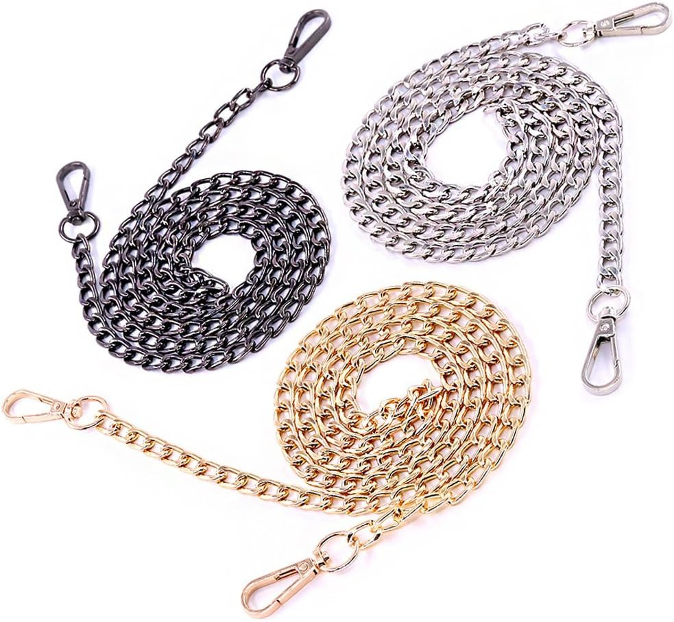 3Pcs Luxury Fashion 47 Inche Replacement Flat Chain Strap with Buckles Set, Perf
