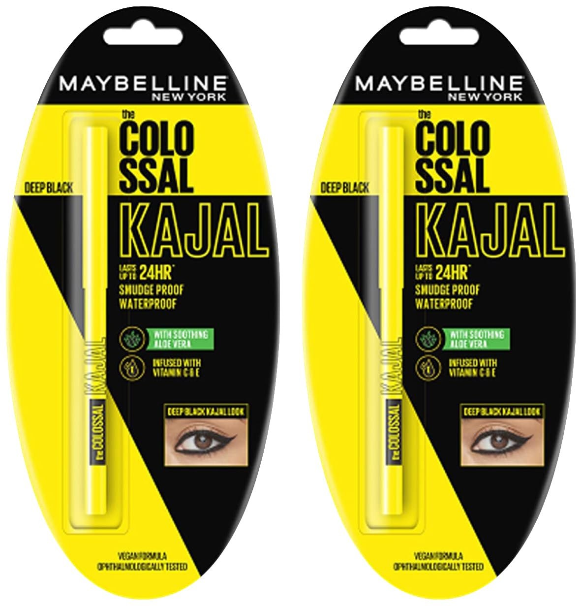 Maybelline New York The Colossal Kajal Waterproof 24Hrs Black 0.35g( Pack of 2 )
