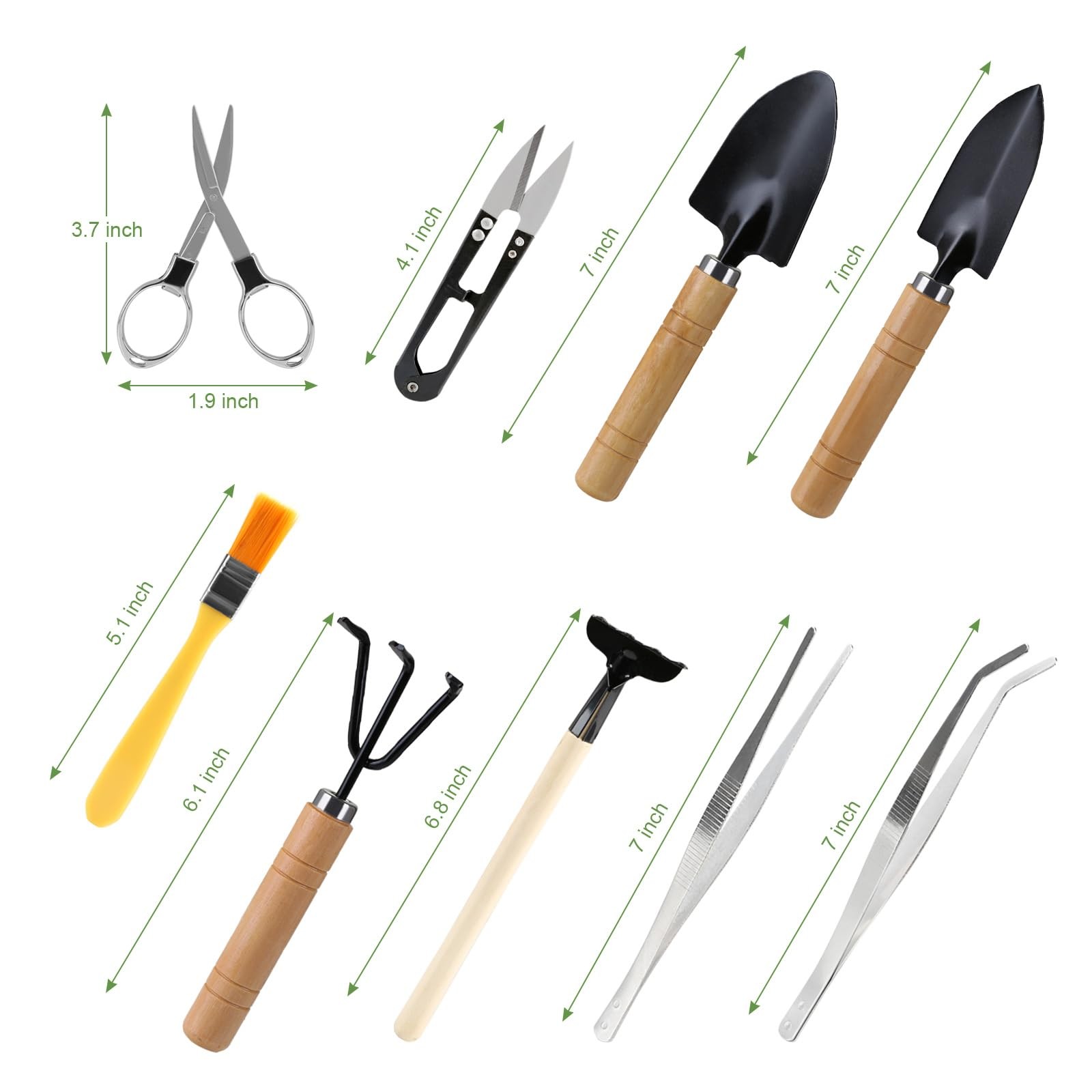 9PCS Basic Bonsai Tools Set, Tree Kit Mini Garden black, brown