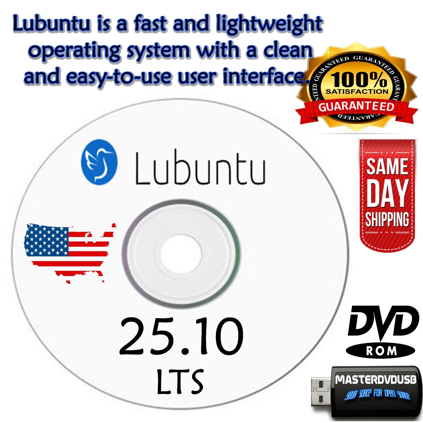 Lubuntu 25.04 (Plucky Puffin) Bootable LIVE/Installer DVD Ultra-Lightweight, OS