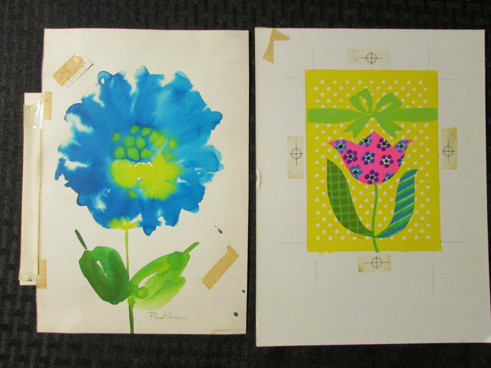 UNIQUE FLOWER DESIGNS 6.5x9.5" Greeting Card Art LOT of 2 #2208 9878