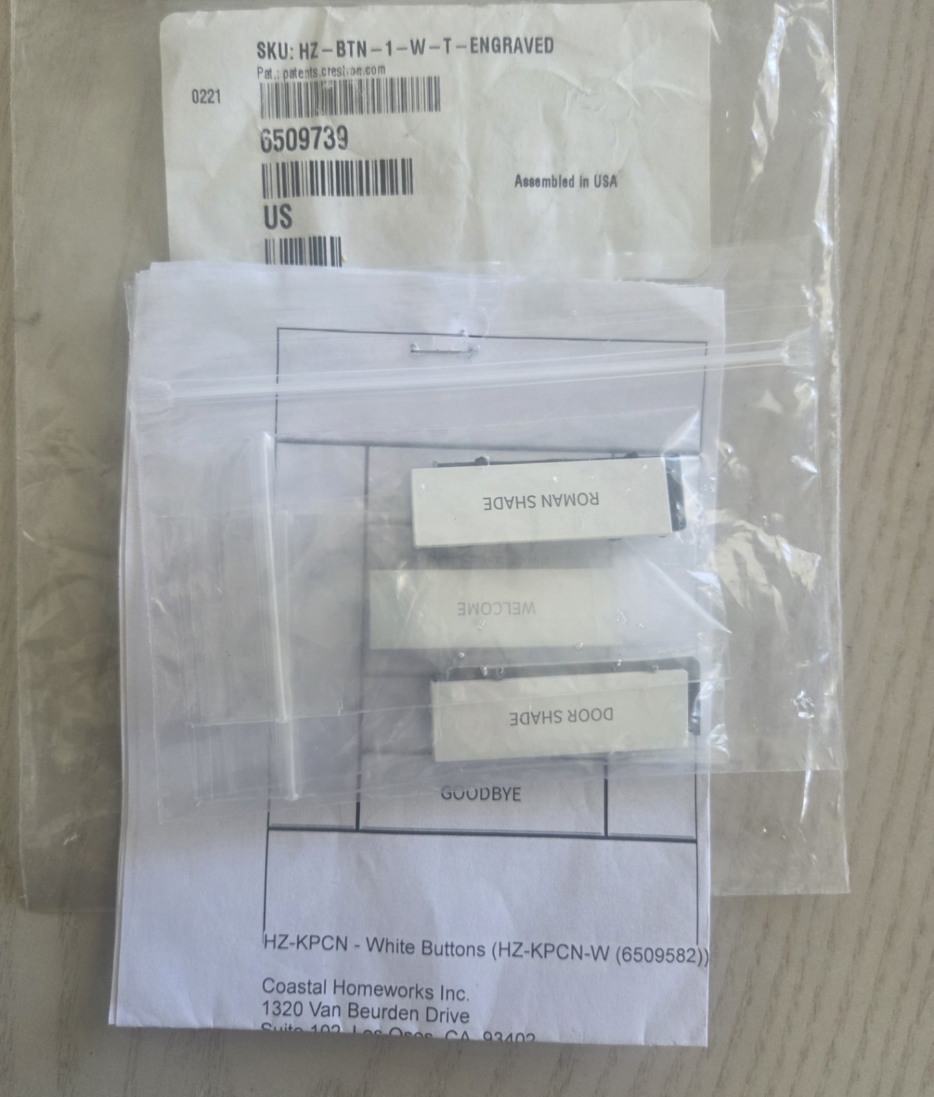 5 Crestron Horizon v1 White Buttons Engraved HZ-BTN-1-W-T