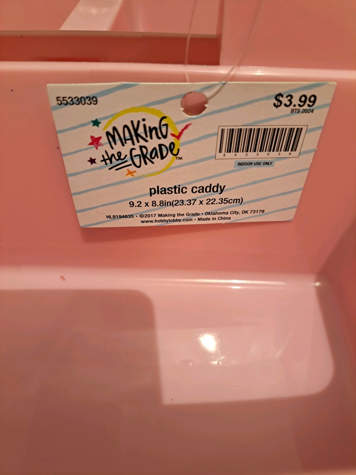 Pink Plastic Caddy, Brand New With Tags, 3 Compartments