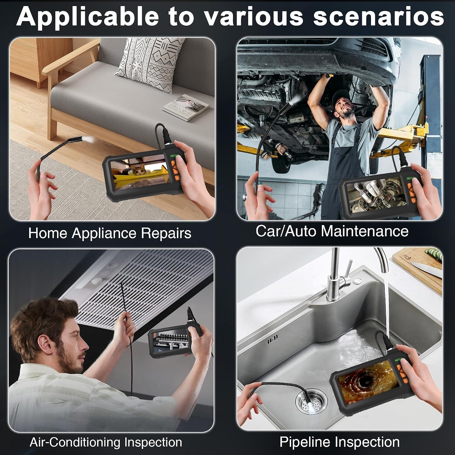 Endoscope Borescope Camera with Light, 4.3" IPS HD Garage Inspection Camera T...