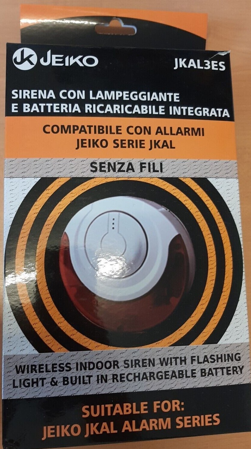 JEIKO JKAL3ES SIREN WITH FLASHING AND BUILT-IN RECHARGEABLE BATTERY S/WIRES