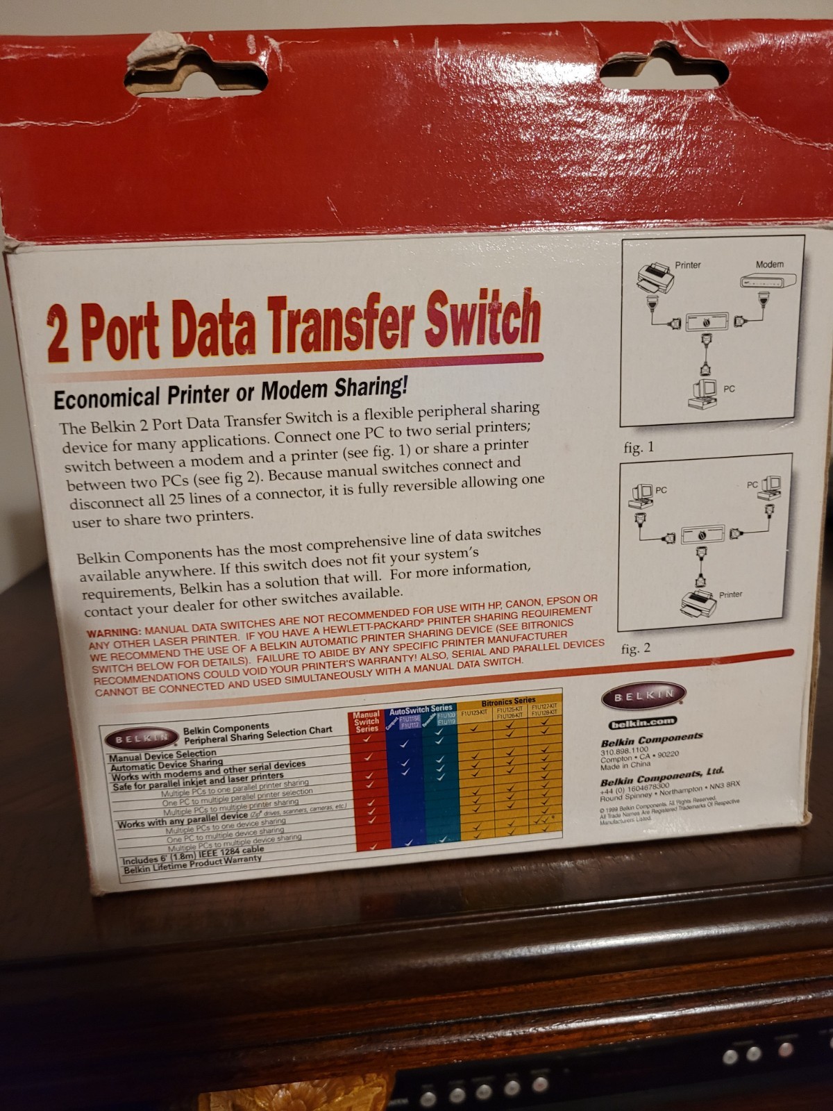 Belkin DB25 Rotary 2 Port Data Transfer Switch F1B024-E Serial/Parallel Printer