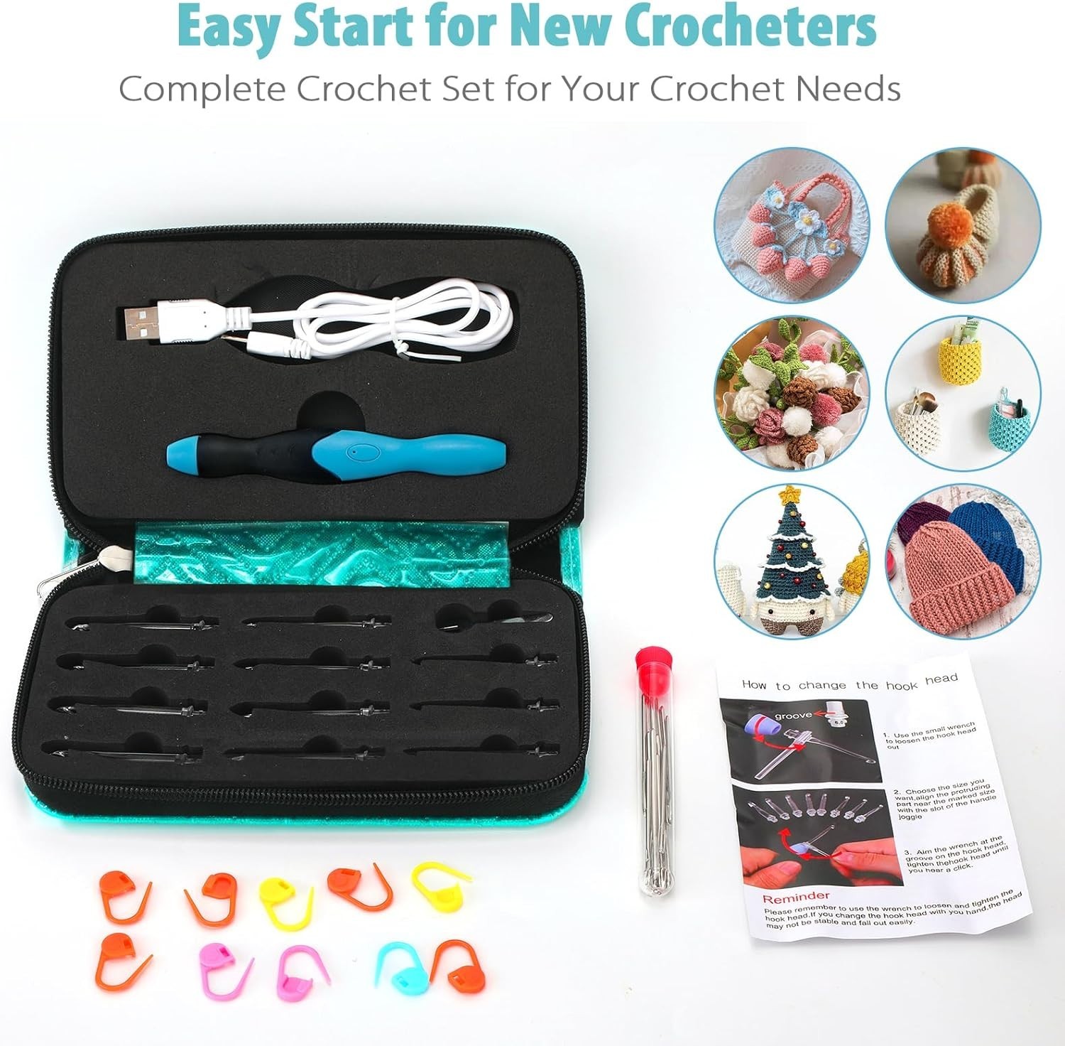 All-in-One Lighted Crochet Set - Ergonomic Hooks with Interchangeable Heads