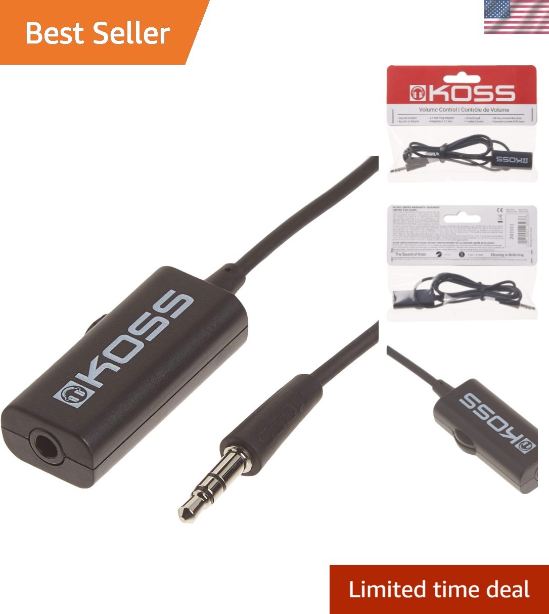 Elegant Koss VC20 Volume Control - 39-Inch Black Cable with Lifelong Durability