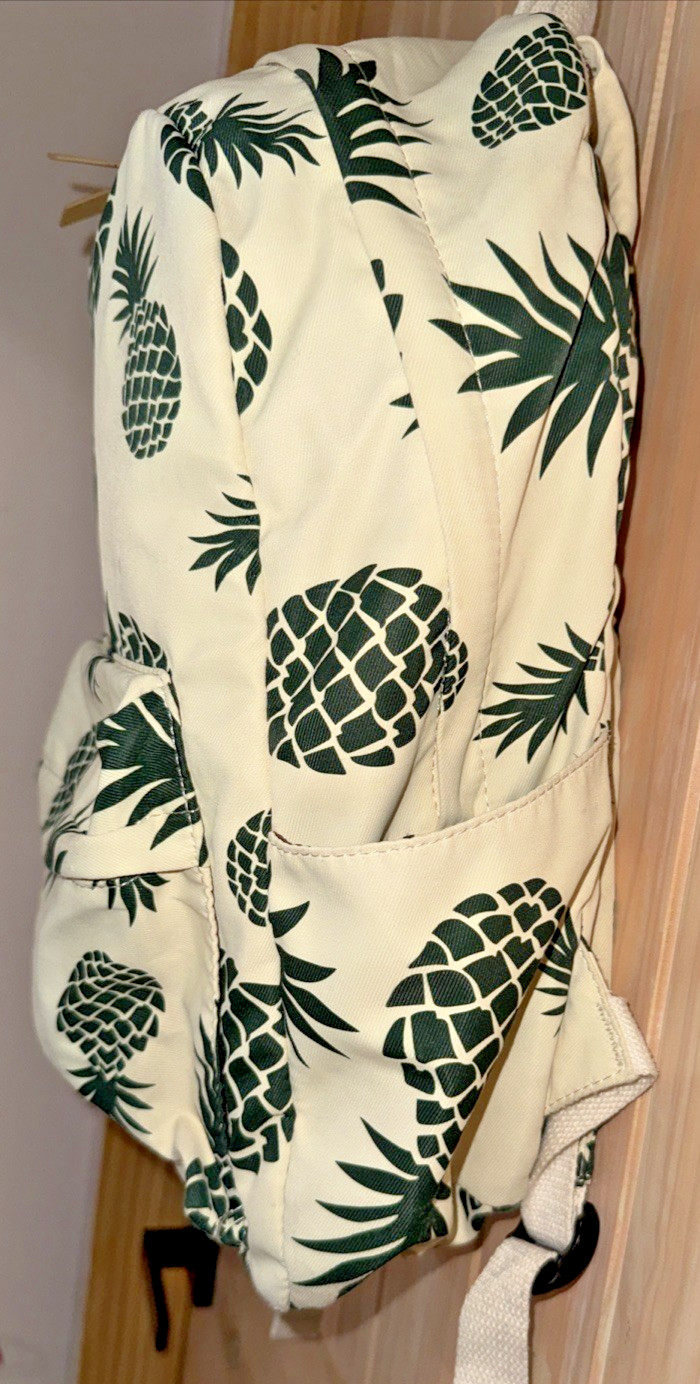 Pineapple Backpack 16" Cream Green Tropical Print Teen Women School Bag