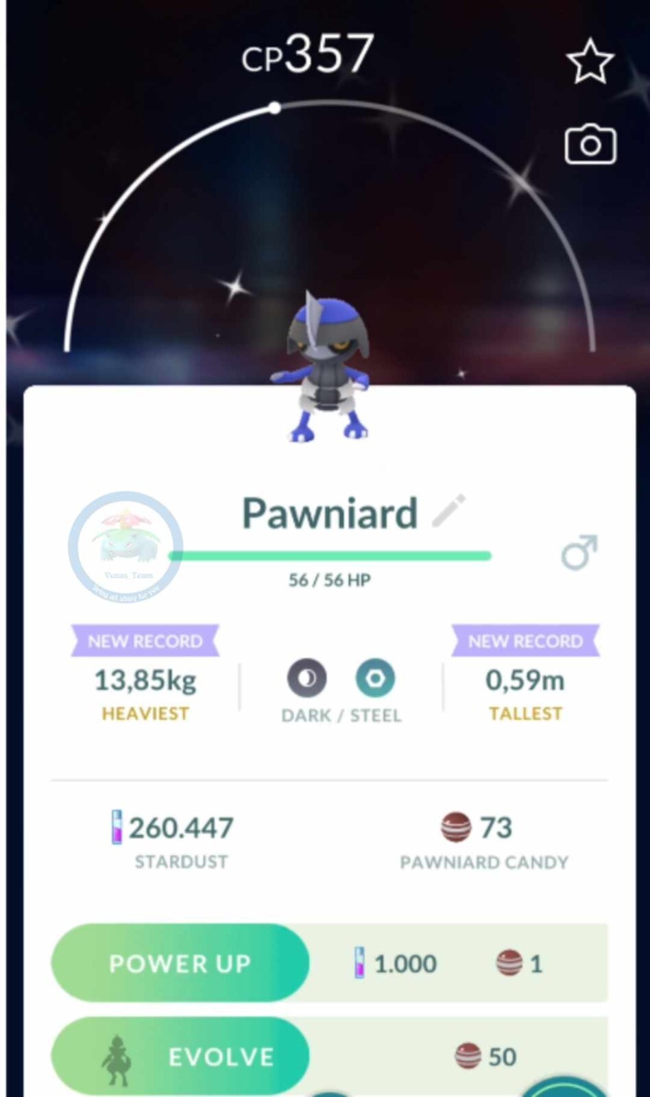 Pokémon Go ✨ Shiny Pawniard✨ P T C  80k Dust ✨