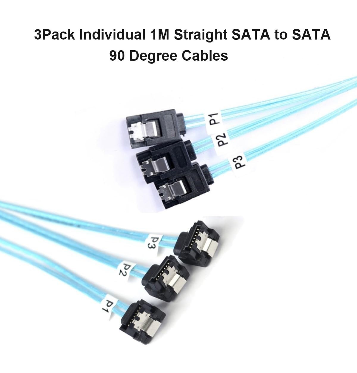 Long-Sata 90-Degree Cable 1M, 3 Pack Flexible Thin SATA Right-Angle Cable 3.3Ft