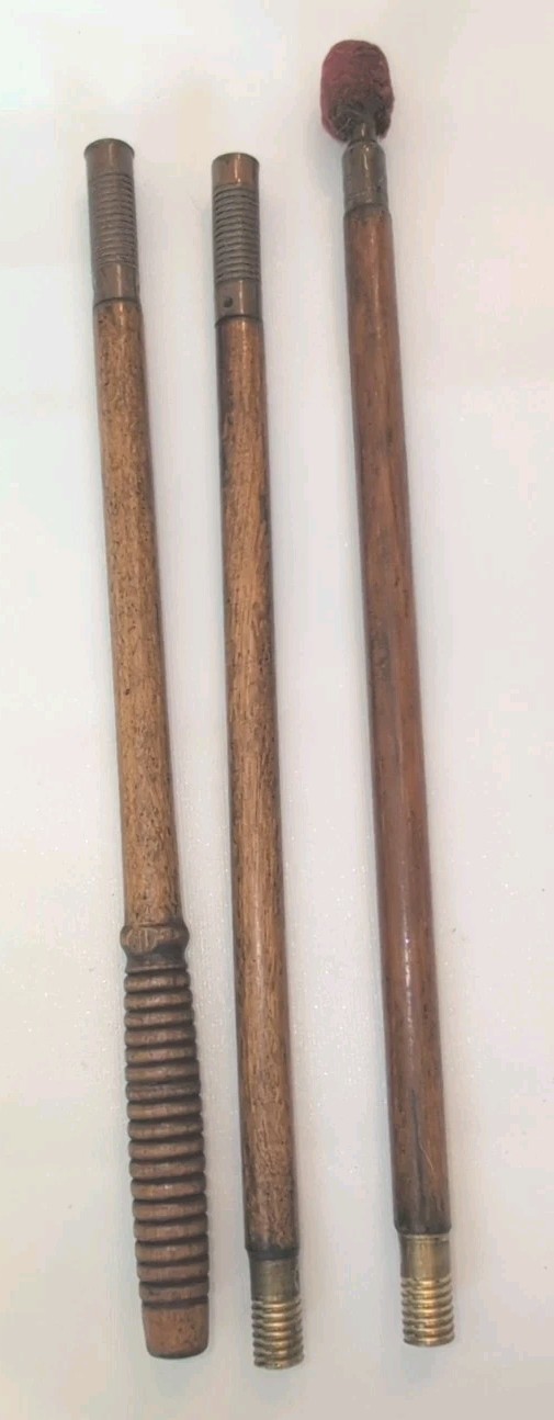 Vintage Antique 37" Hickory Wood 3-Piece Shotgun Cleaning Rod Brass Fittings