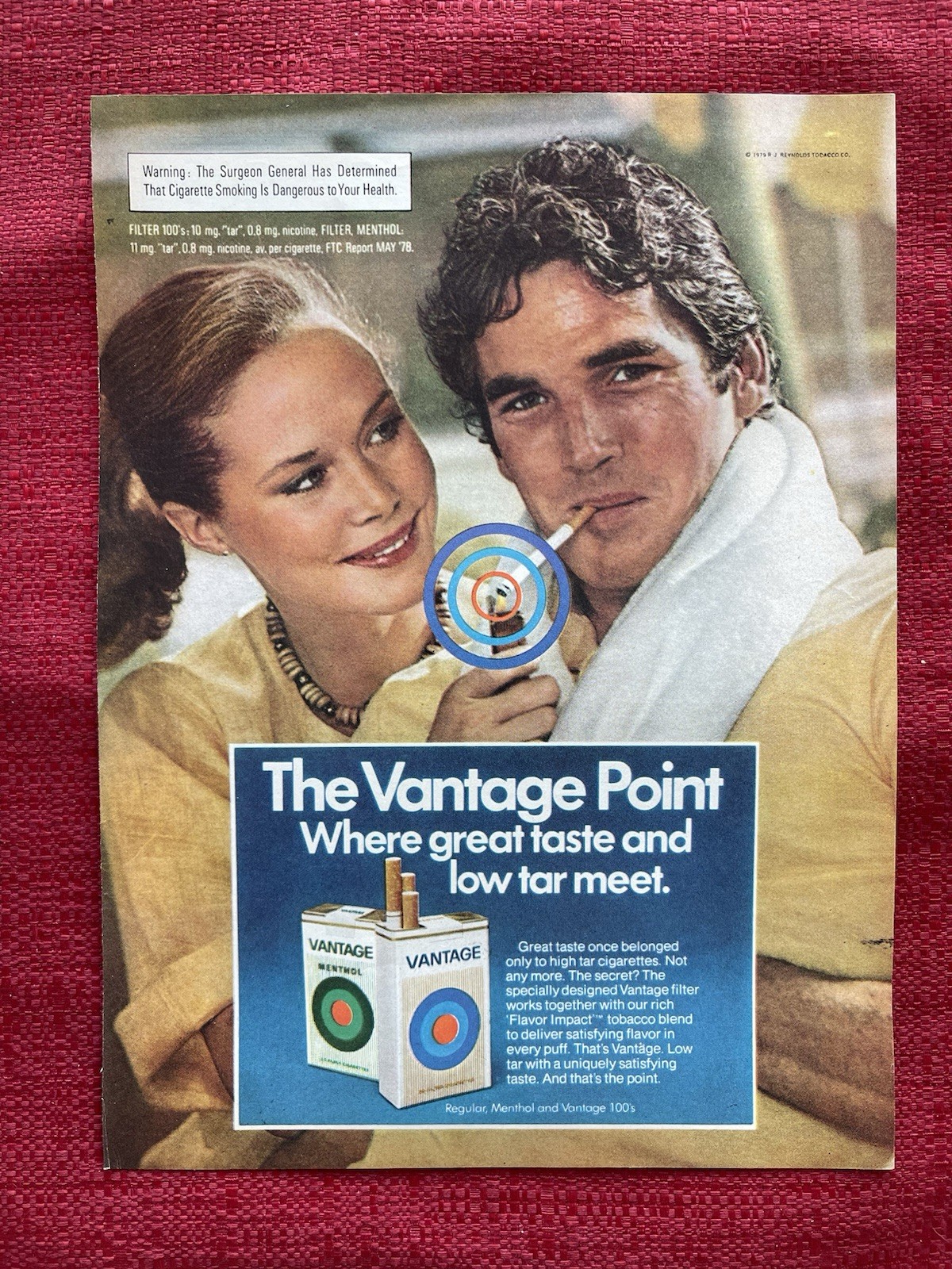Vintage 1979 Vantage Cigarettes Print Ad The Vantage Point Great Taste Low Tar