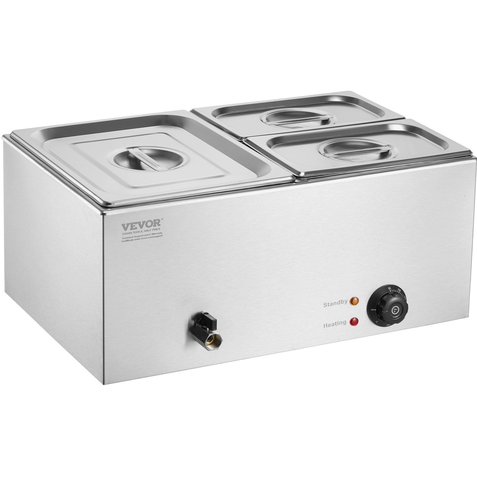 24QT Commercial Food Warmer, 3-Pan Electric Steam Table, 1200W Professiona