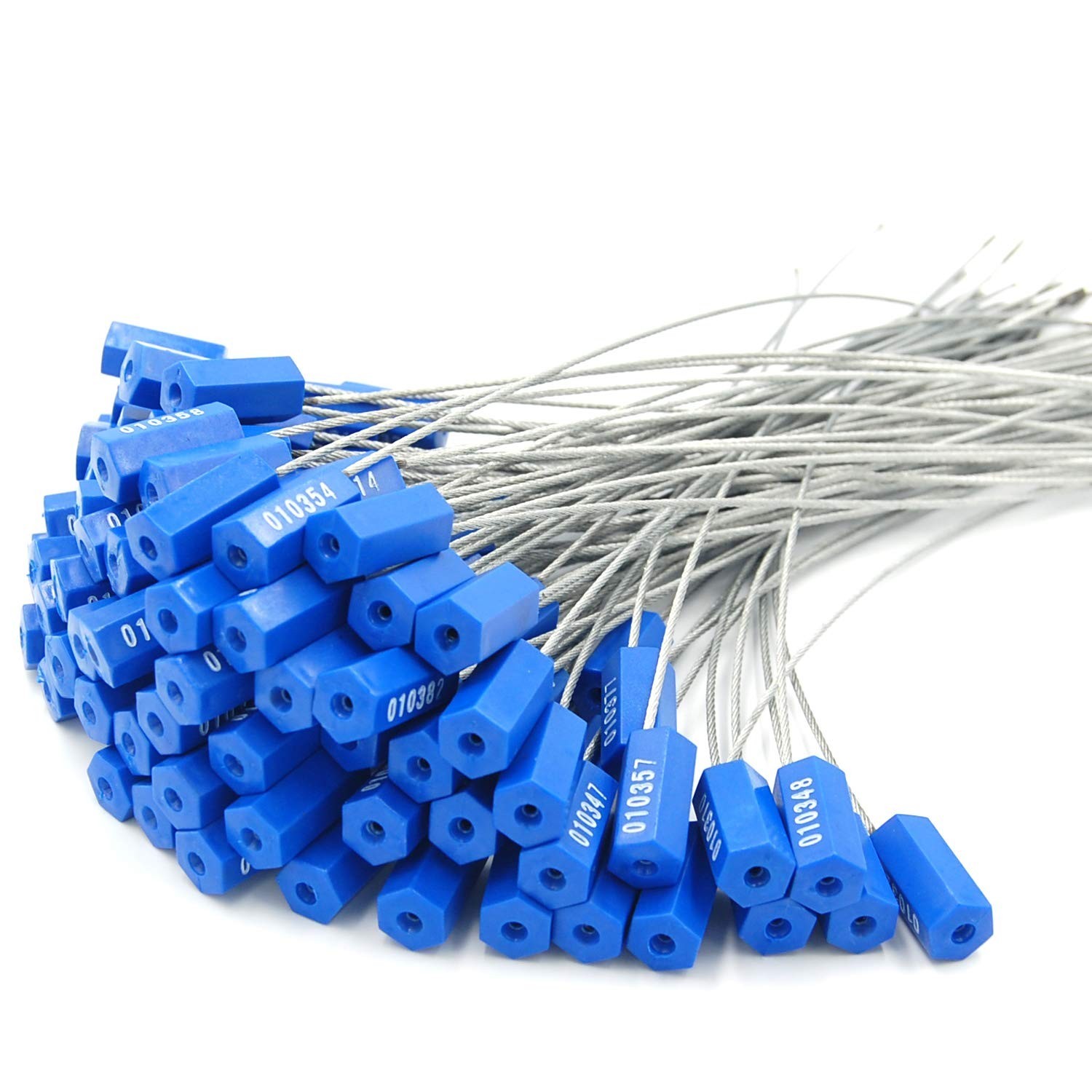 100 Tamper Proof Security Cable Seals - Numbered Pull Tight Steel Wire Tags for
