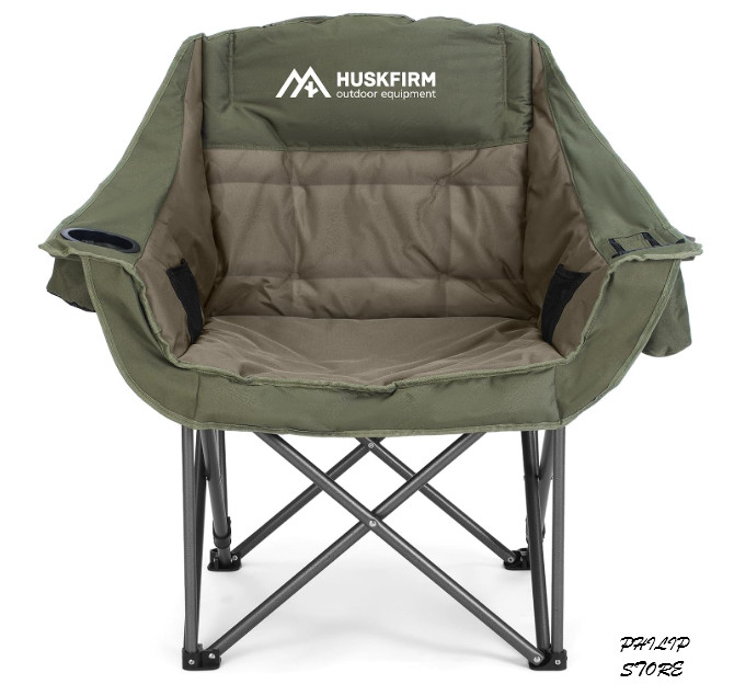 Oversized Camping Chair Padded Heavy Duty Foldable Cooler Bag Cup Holder 450lb