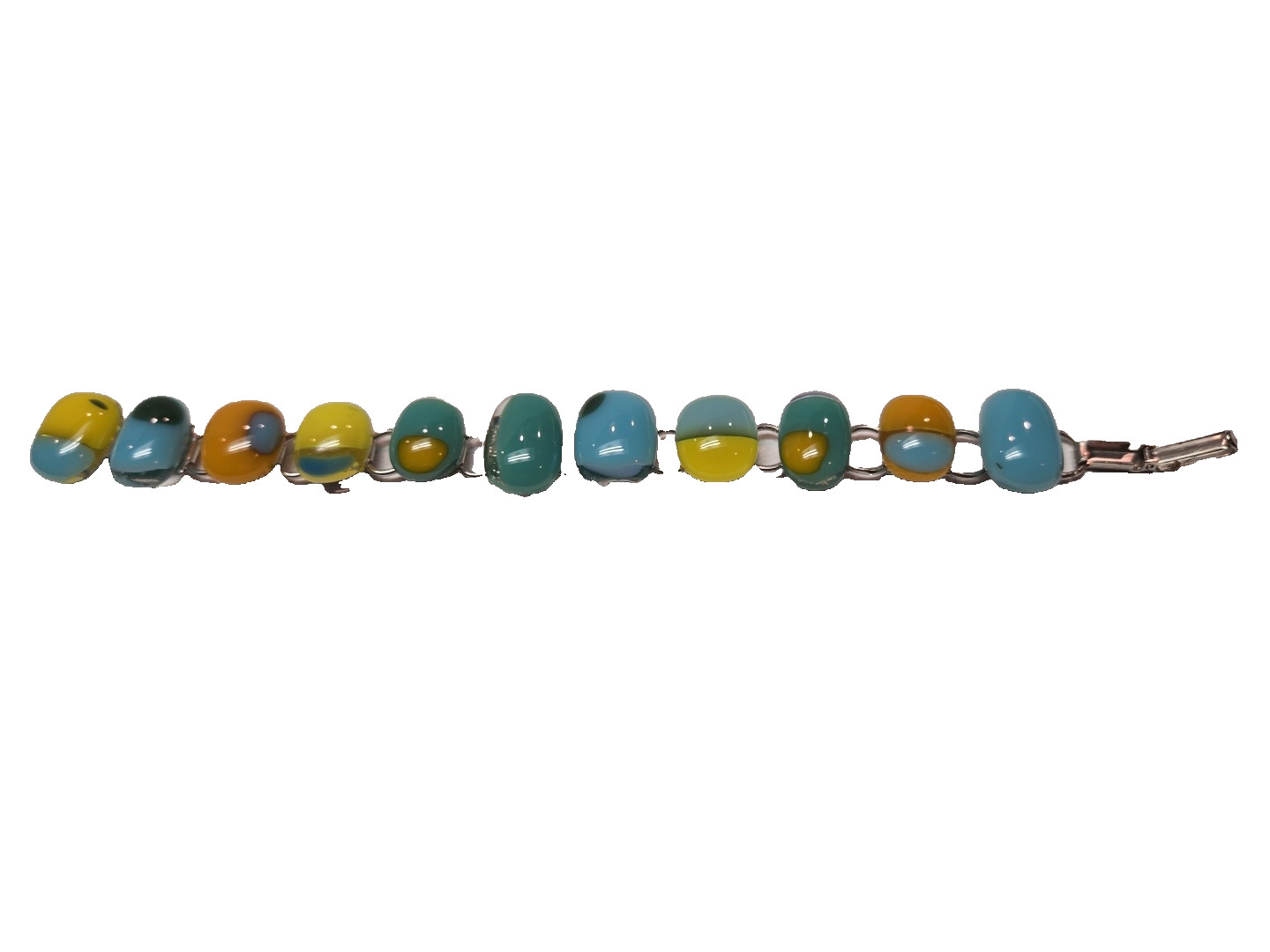 FUSED GLASS LINK BRACELET Multicolor Blue Green Orange