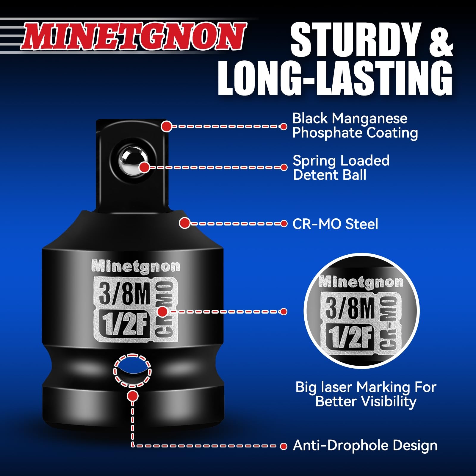 Minetgnon 2pcs 1/2M to 3/8F socket adapter