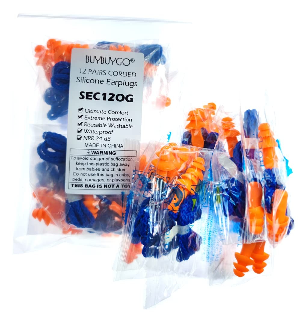12 Pairs Corded Silicone Ear Plugs - 1 Count (Pack of 12), Orange