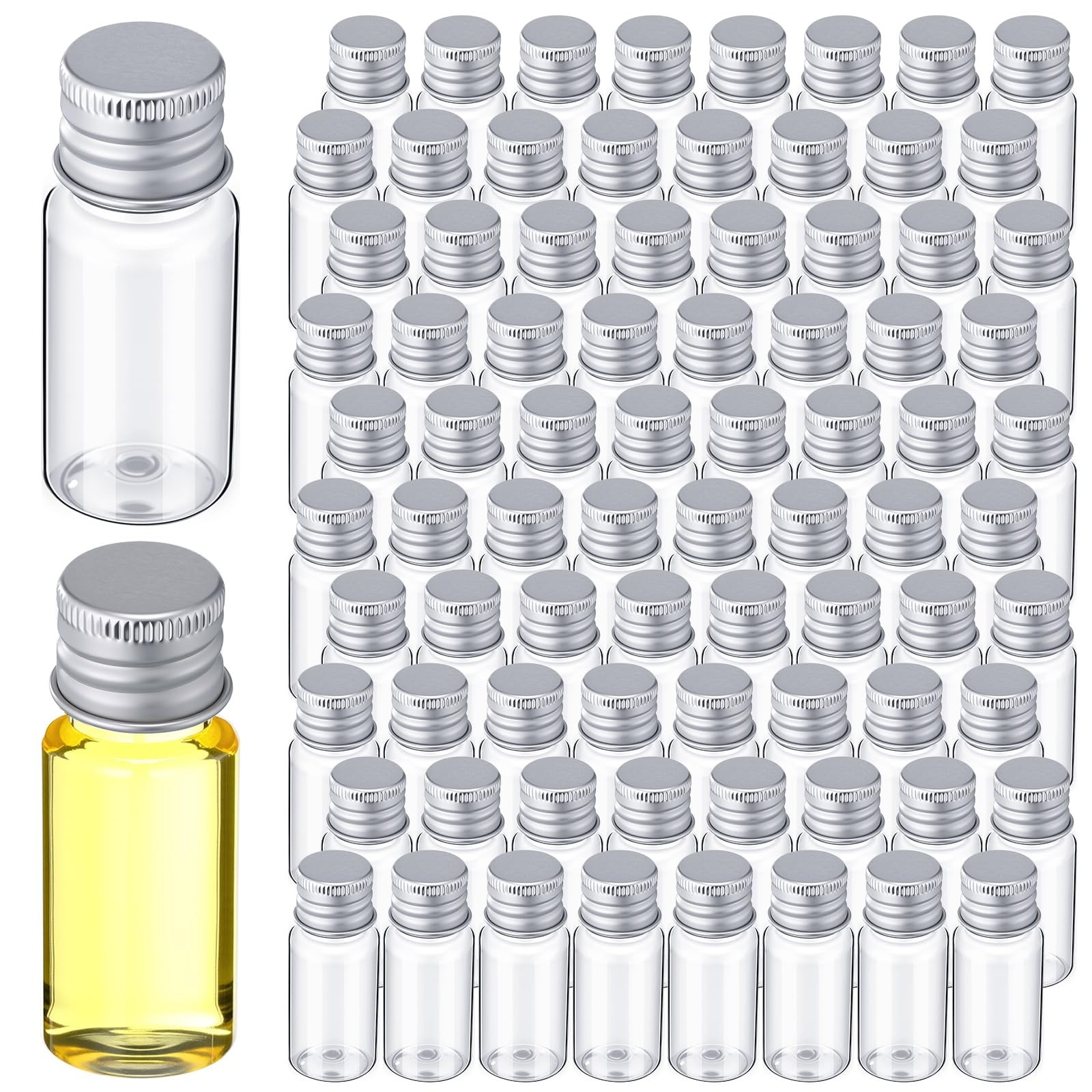 10ml Mini Plastic Bottles Vials Tiny Jar with Aluminum Screw Lid Cap Clear