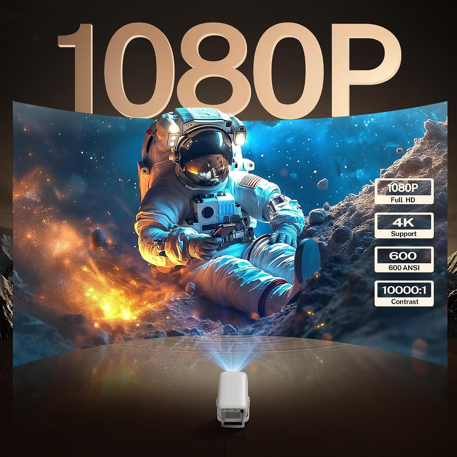 Portable 1080P Smart Projector with WiFi 6, Bluetooth 5.4, Auto Focus & Keystone