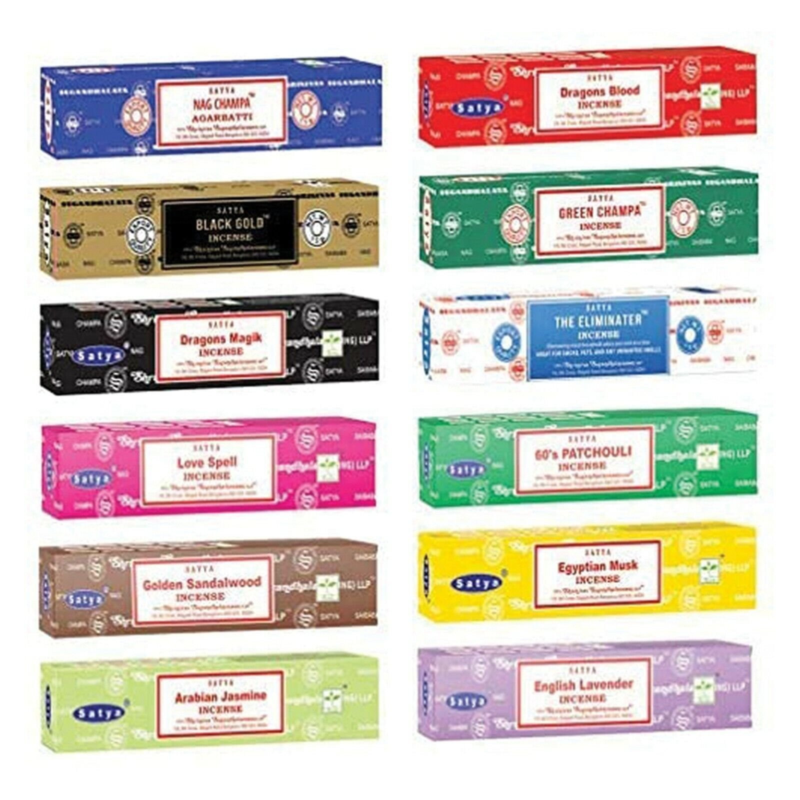 Incense Sticks Satya Nag Champa Assorted 12 Pack 15g Boxes Mixed Scents