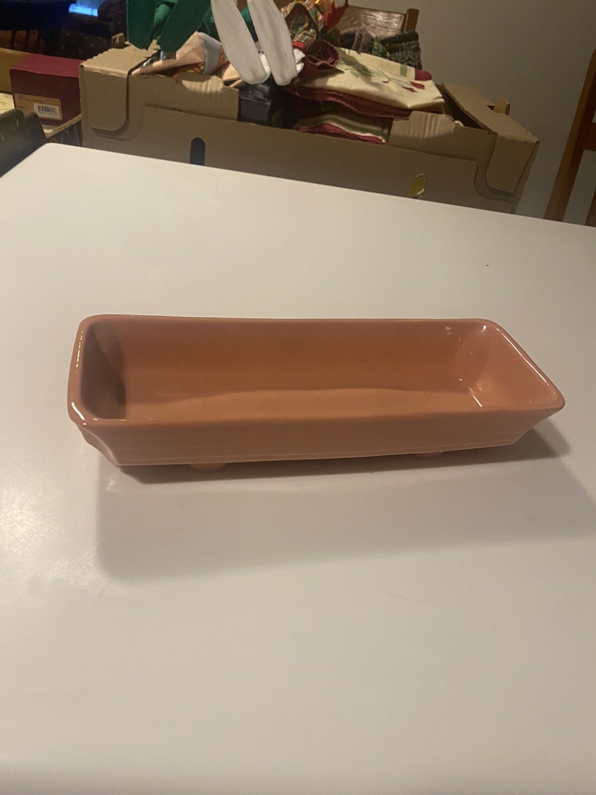Vintage MCM Rectangular Salmon Pink Pottery 10” x 3.75” x 2" Planter USA