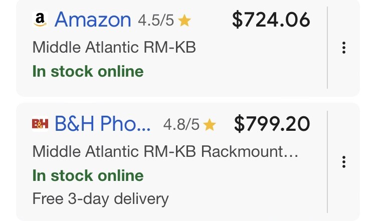 Middle Atlantic RM-KB 1RU Space Sliding Shelf Computer Keyboard retails $800