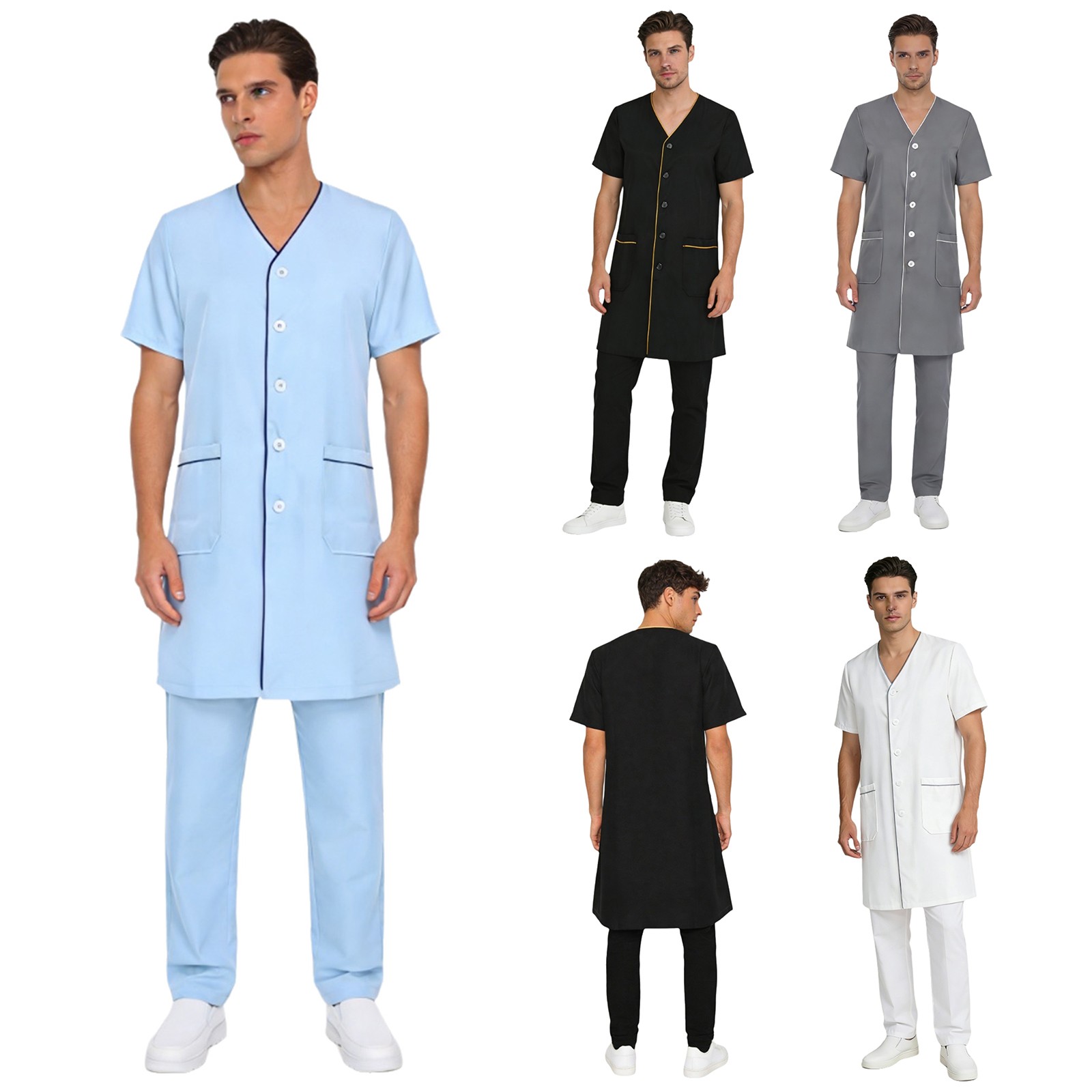 US Men Jacket Costume Workwear V Neck Coats Cosplay Uniform Shop Summer Hospital