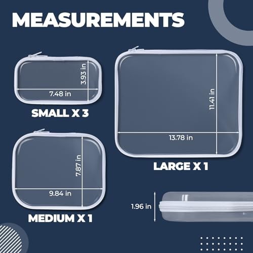 Clear Hard Shell Zipper Pouches - Assorted Small, Medium, Large Sizes - 5