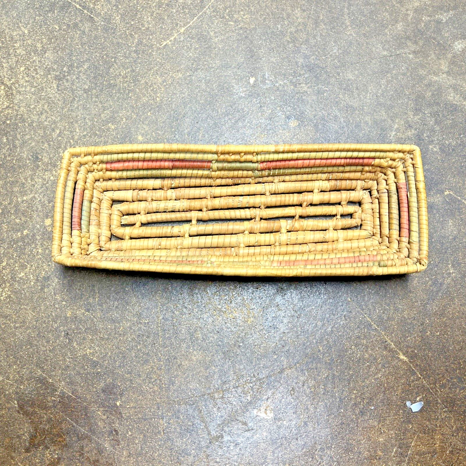 Vintage Tribal Loose Woven Trinket Basket (9" x 3.5") Rainbow Bamboo