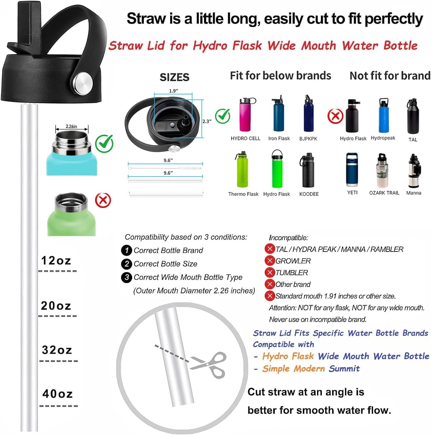 Versatile Hydro Flask Straw Lid - Complete with Straws & Cleaner for 32/40 oz