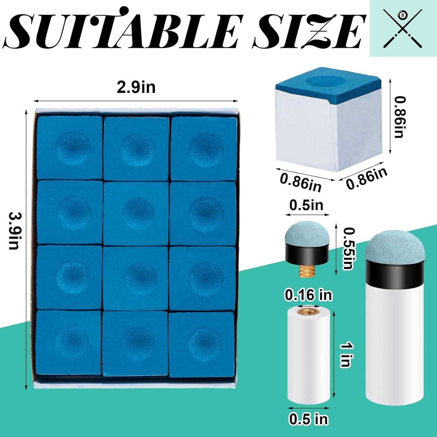 24 Pool Cue Chalks and Tips Replacement with Ferrules - Ideal for Tournaments
