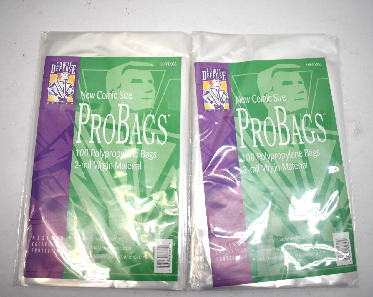 Lot of 2 100 Comic Defense ProBags Polypropylene 2-mil Virgin Material Bags