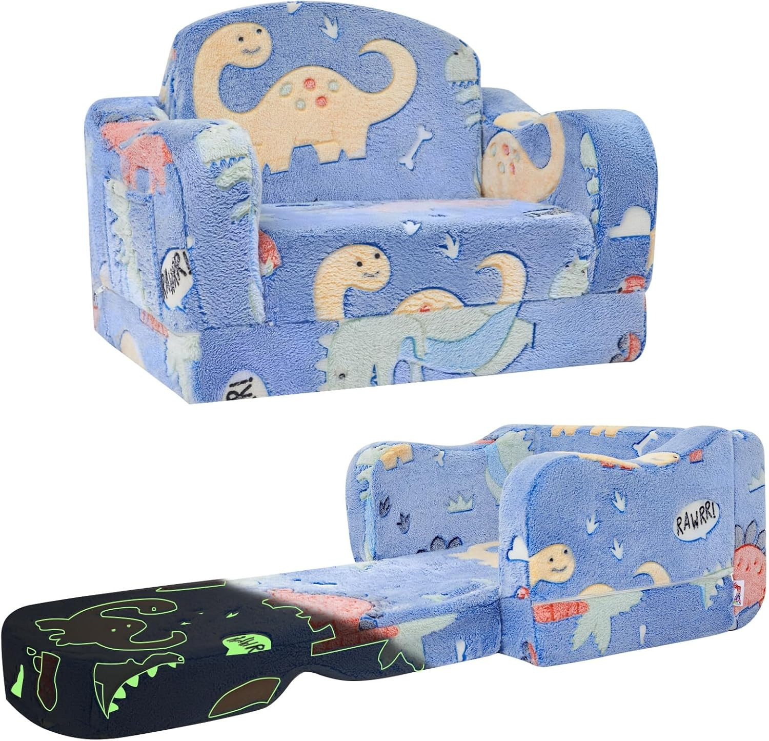 Thick Comfy Toddler Chair and Couch for Kids,2-In-1 Soft Plush Fold Out Sofa for