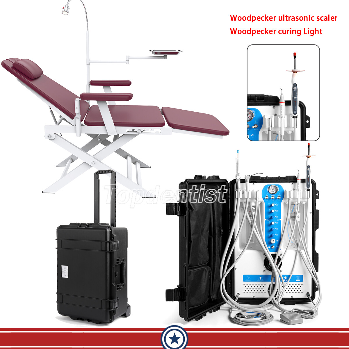 Dental Mobile Delivery Unit Air Compressor Strong Suction 4Hole / Portable Chair