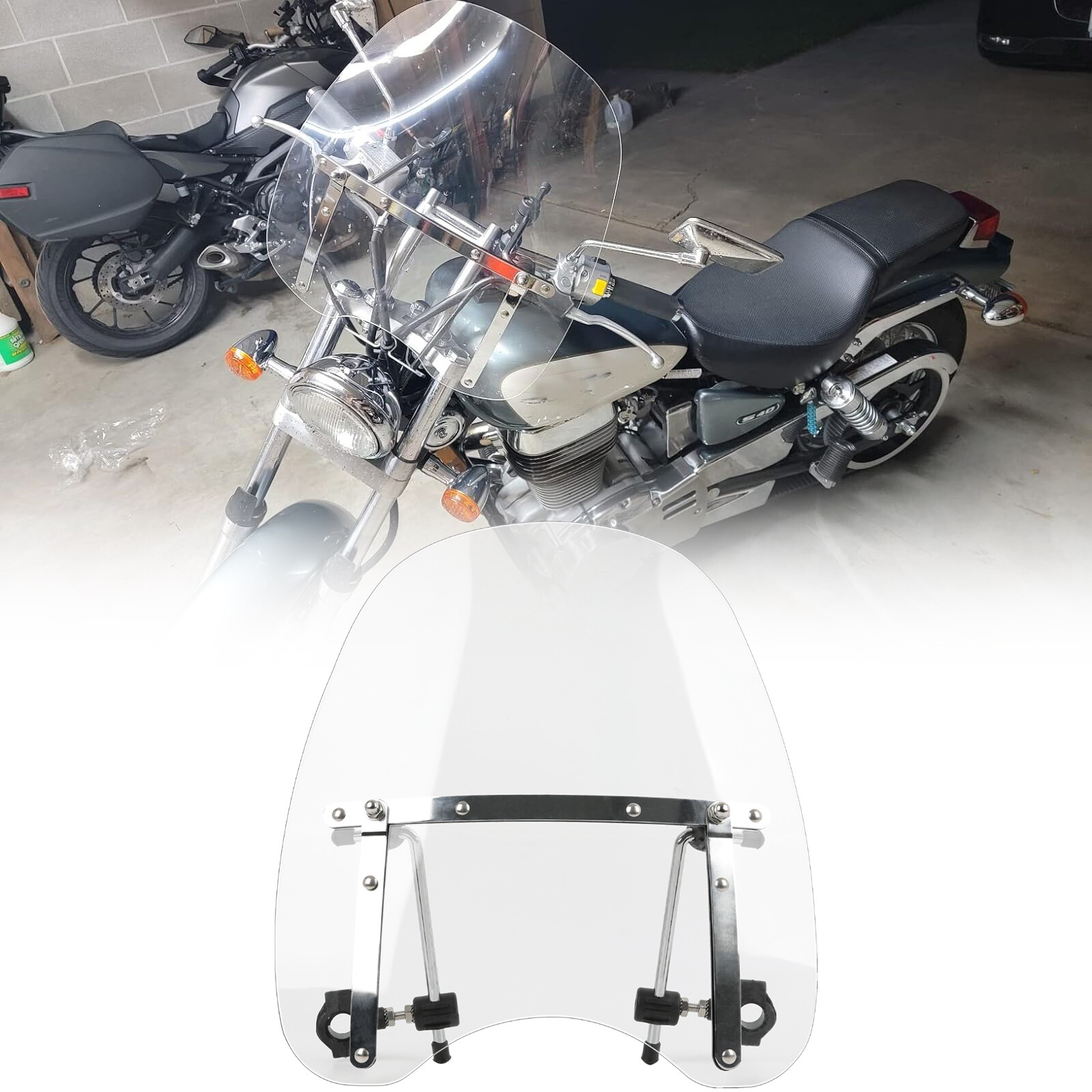 For Suzuki Boulevard S40 Large Clear 18"x16" Windshield to Fit 7/8" 1" Handlebar