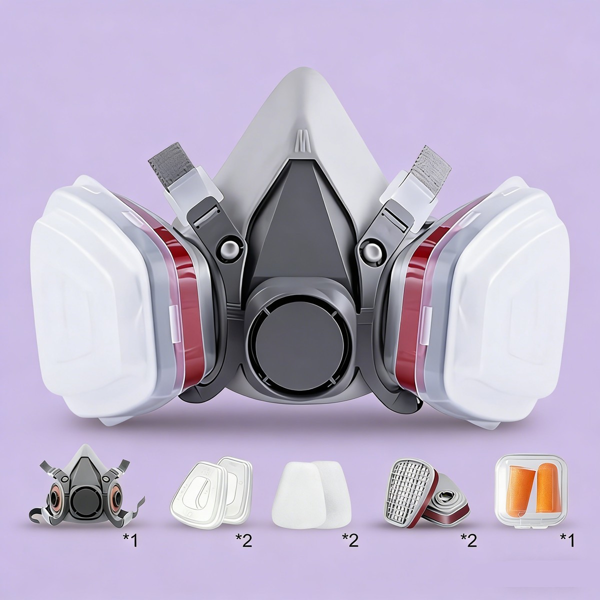 8 in1 Half Face Gas Mask Facepiece Spray Painting Respirator Safety Set For 6200