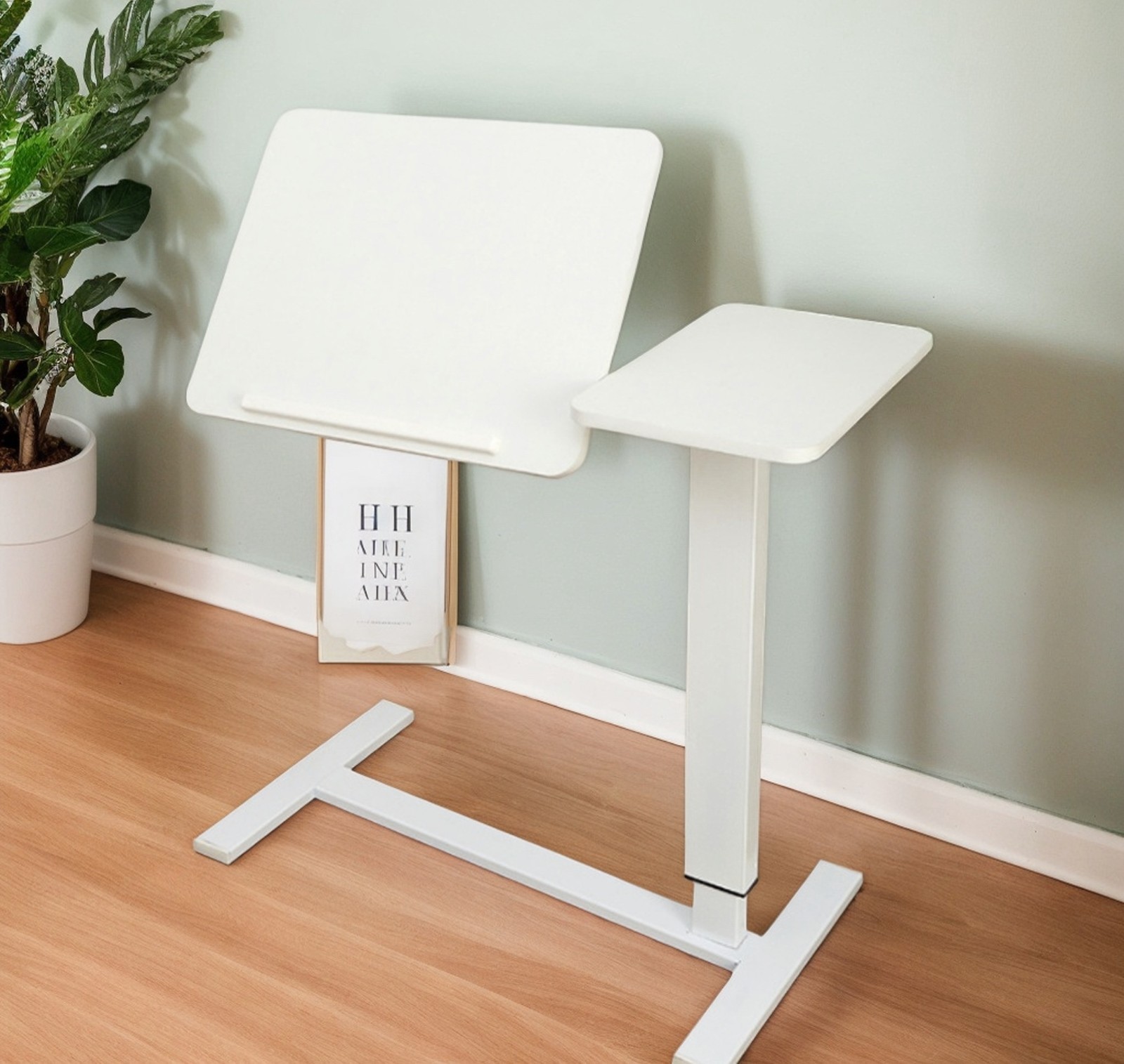 Modern Height Adjustable Overbed Table Side Table Tilting Bedside Desk w/ Wheels