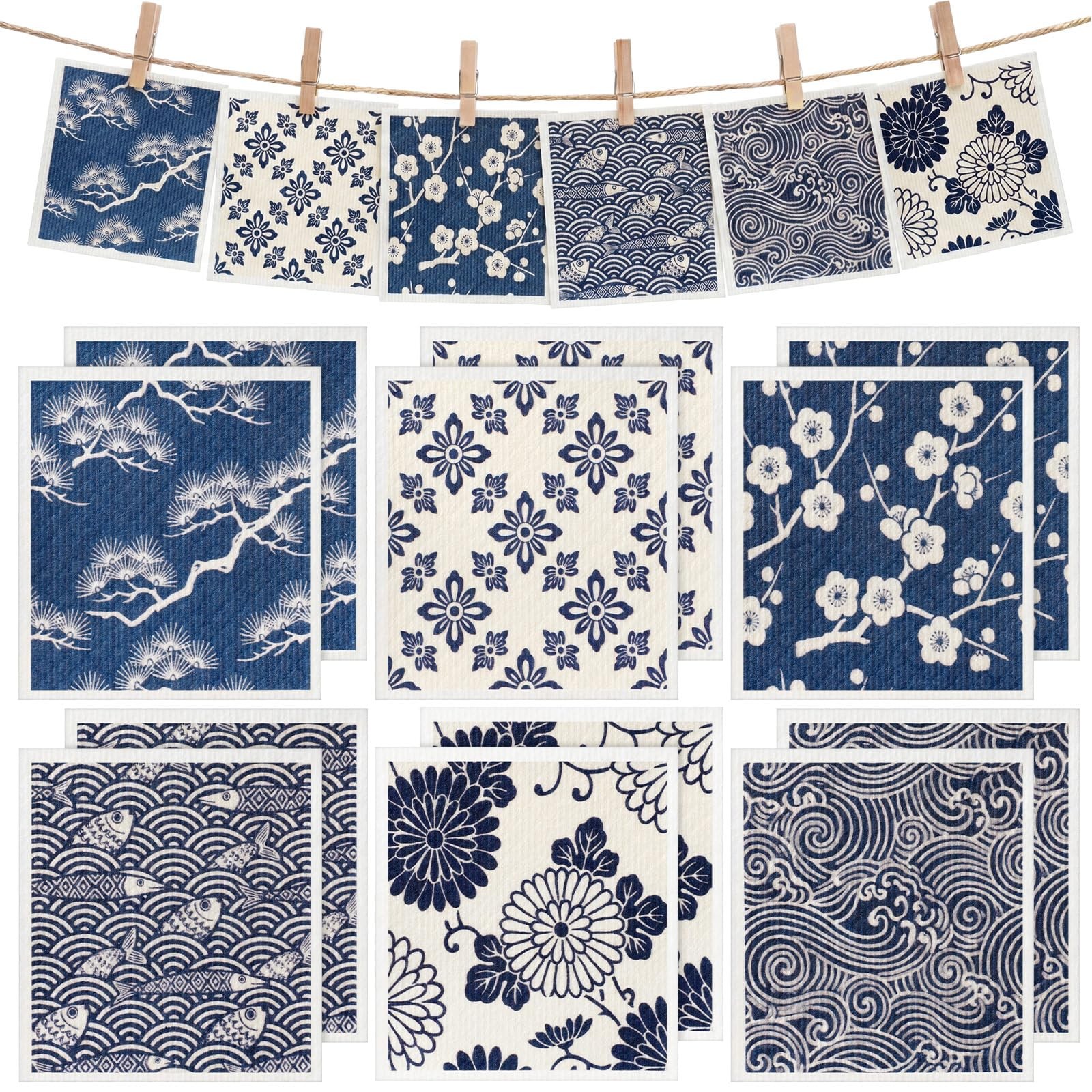 12 Pack Sweden Dishcloths 6 Patterns Super Absorbent Reusable Fast-Drying Was.