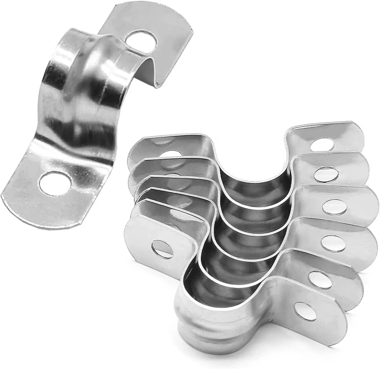 50 Pcs 3/4" Stainless Steel Pipe Strap Clamps Two Hole Strap for Conduit Cables