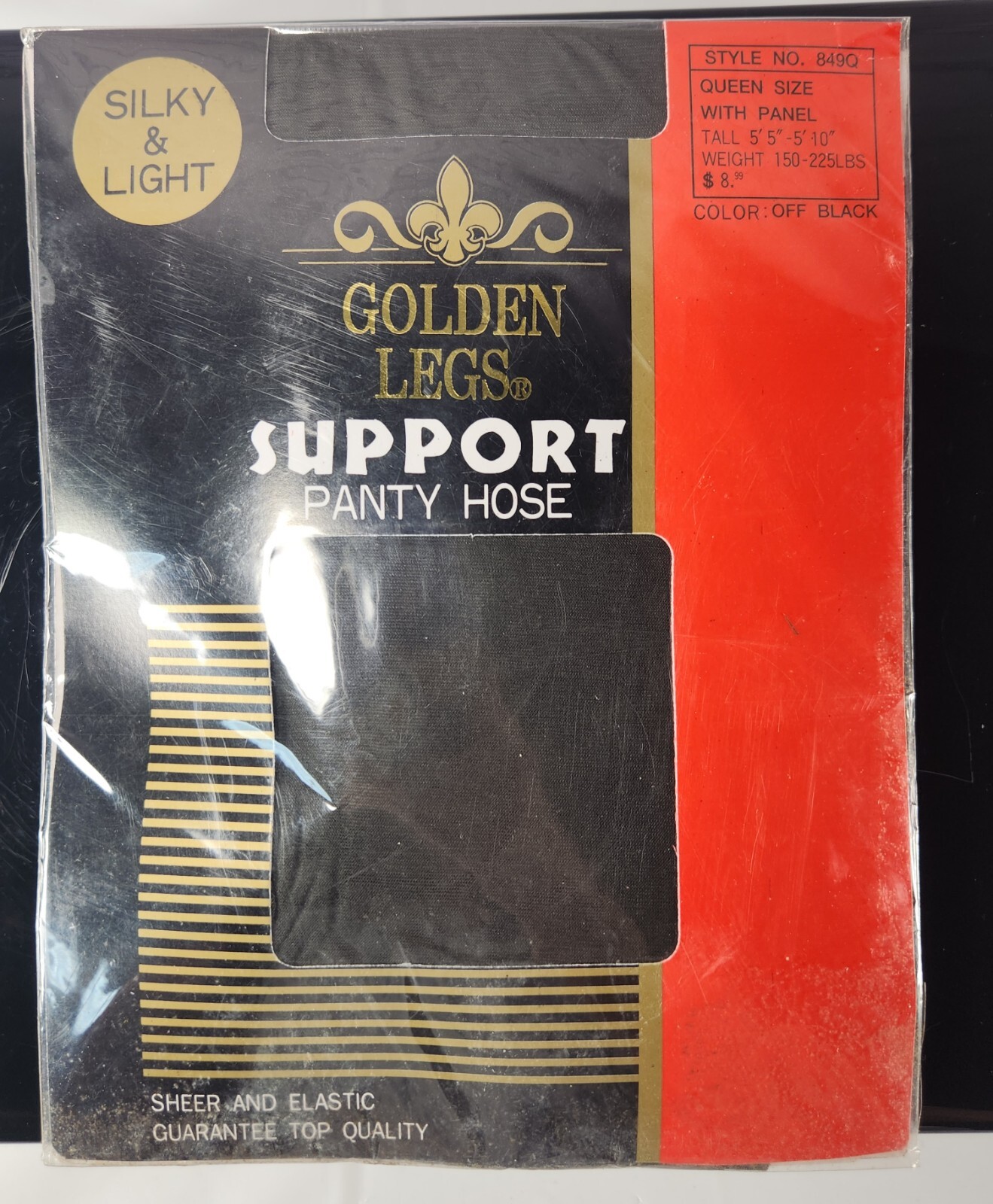 New Vintage Golden Legs Queen Sz Support Pantyhose 80 Nylon 20 SpandexOff-Black