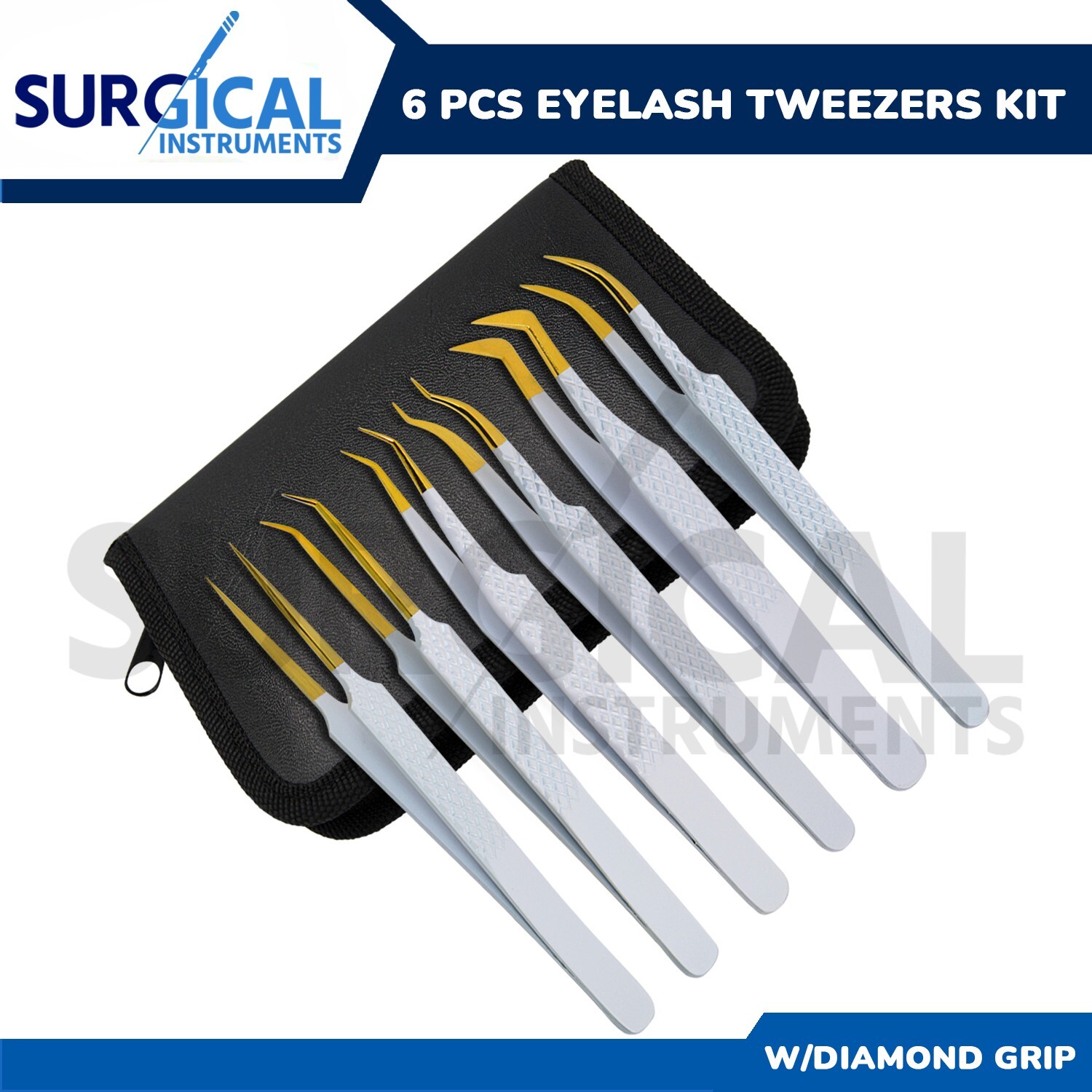 6 Pcs Volume Eyelash Extension Tweezers Kit set Stainless Diamond Grip German Gr