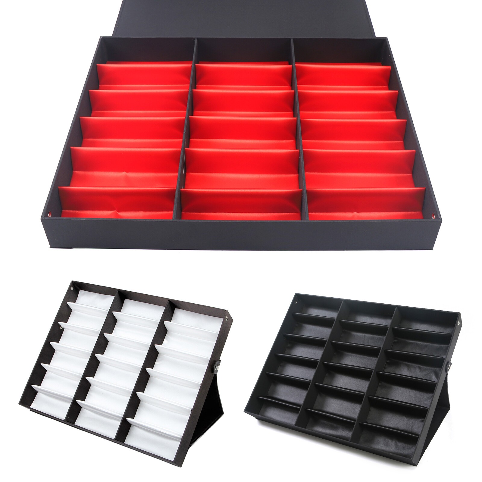 18 Slot Grid Sunglasses Glasses Organizer Eyewear Display Case Tray Storage Box