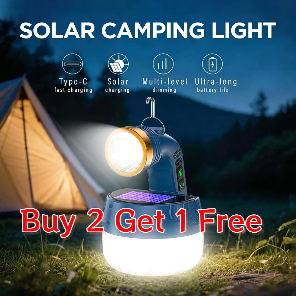Solar Portable Rechargeable LED Camping Lantern Flashlight Lamp USB Rechargeable