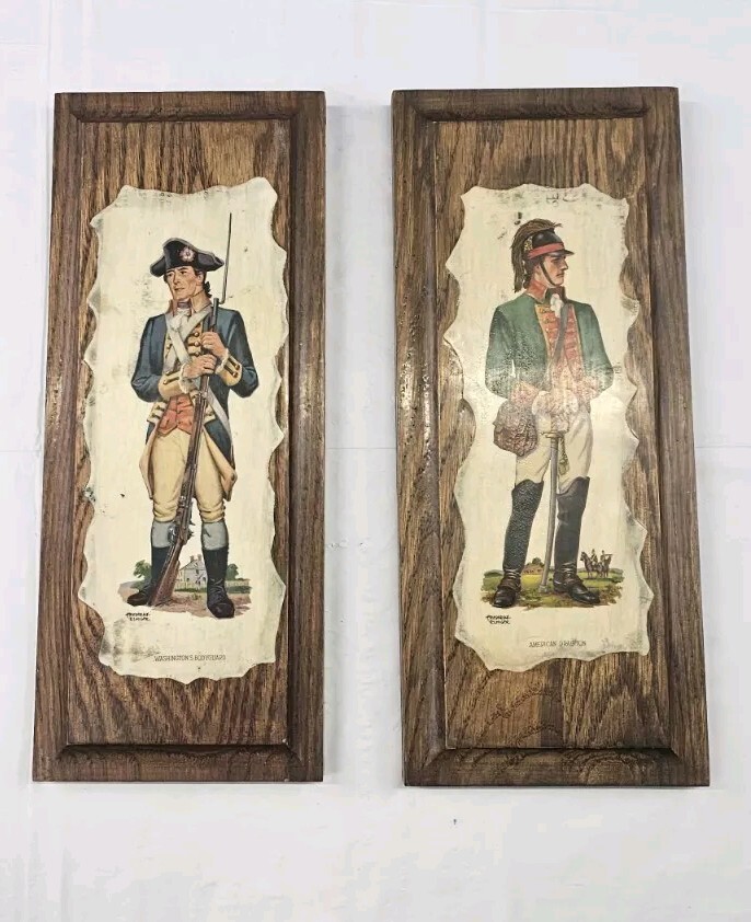 Frederick Elmiger Wooden Portraits Plaques Wall Hanging Vintage Revolutionary