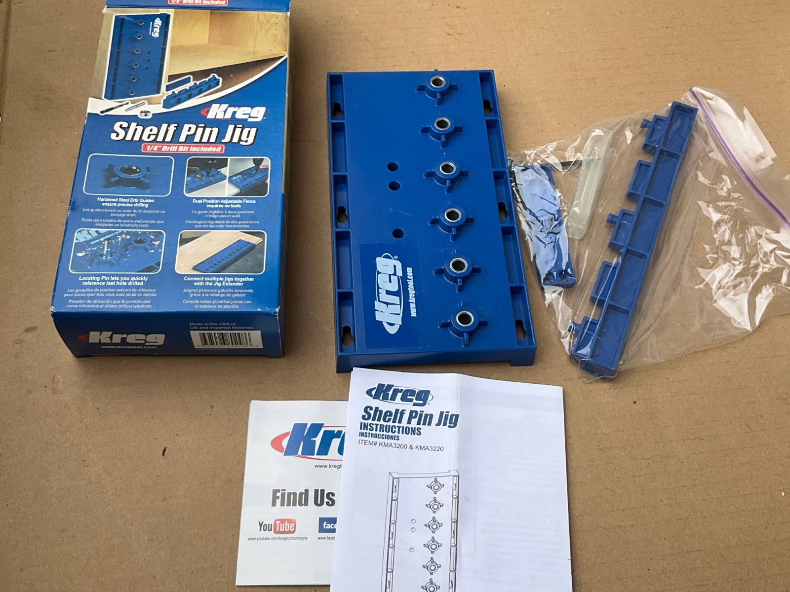 NEW Kreg KMA3200 Shelf Pin Jig W/ 1/4" Drill Bit NEW